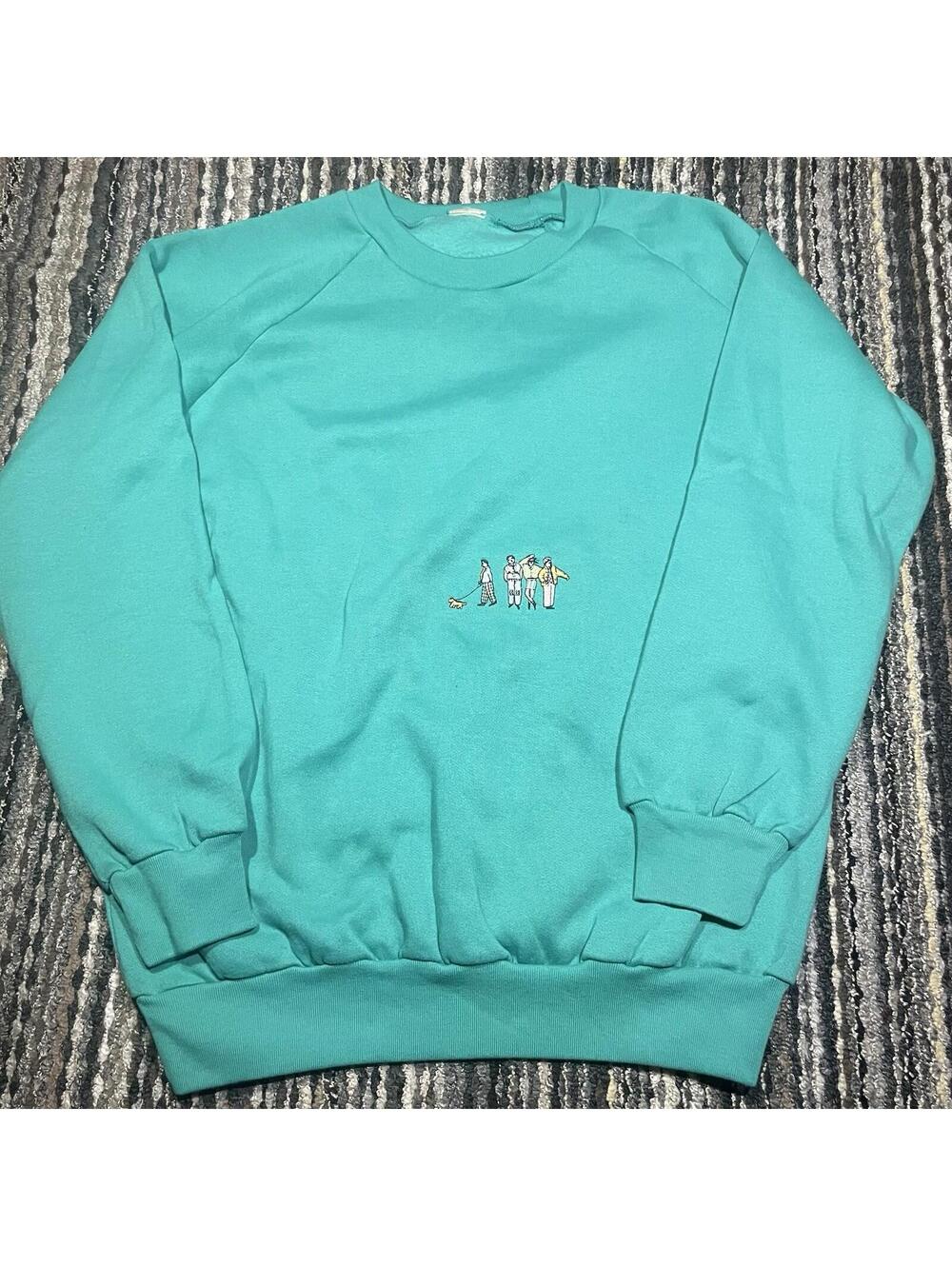 VTG Dog Walker Raglan Sweatshirt Men Teal Fleece Embroidered Crewneck 90s